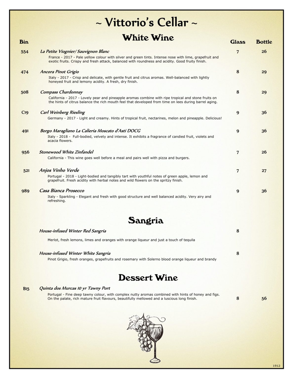 Wine List Avellinos Restaurant