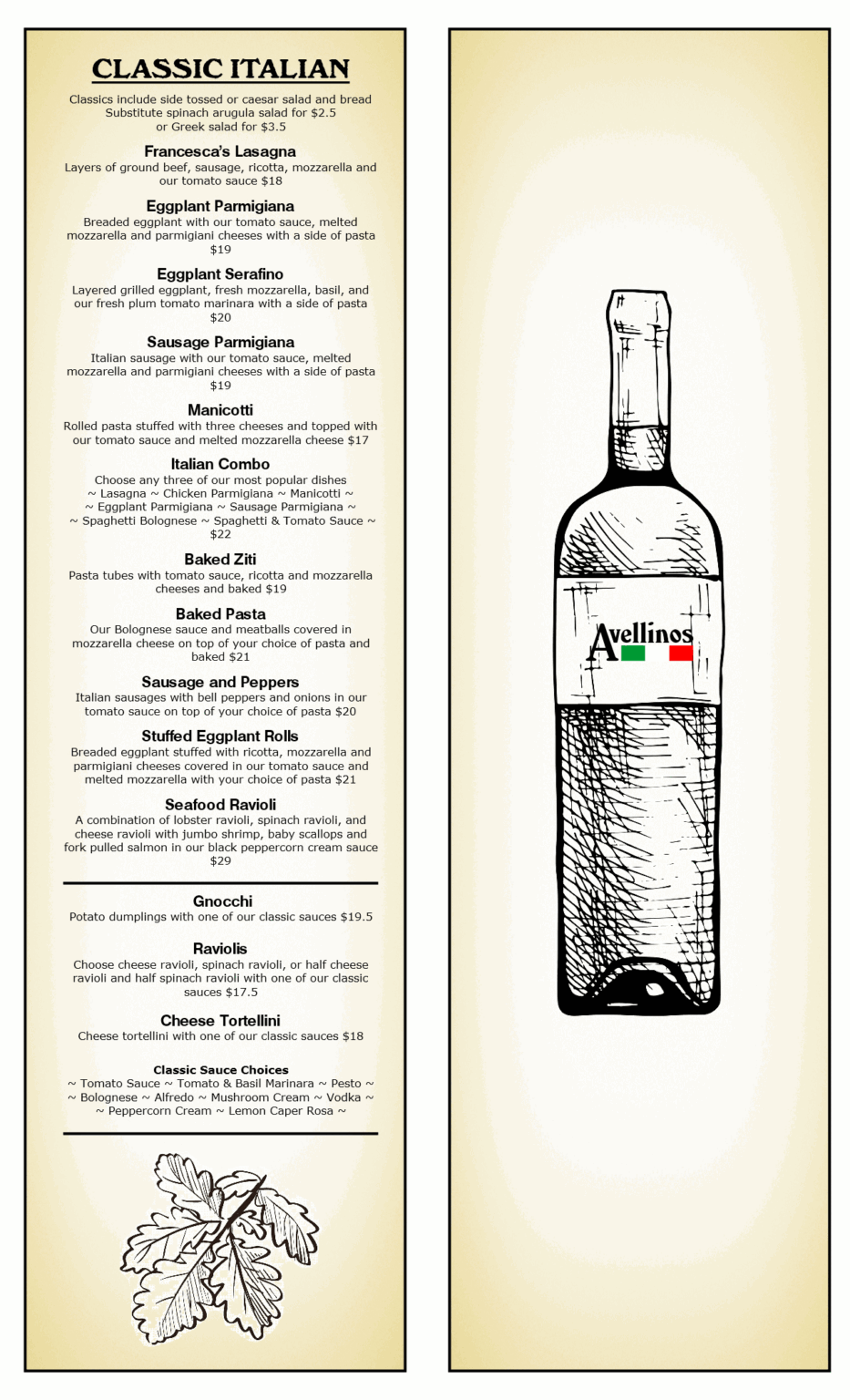 Full Menu – Avellinos Restaurant