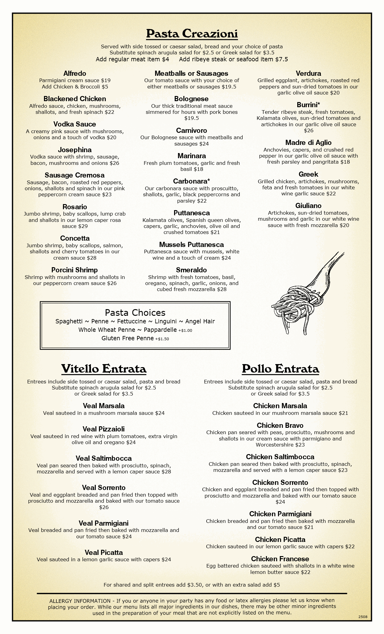 Avellinos Restaurant Menu 2508 p3
