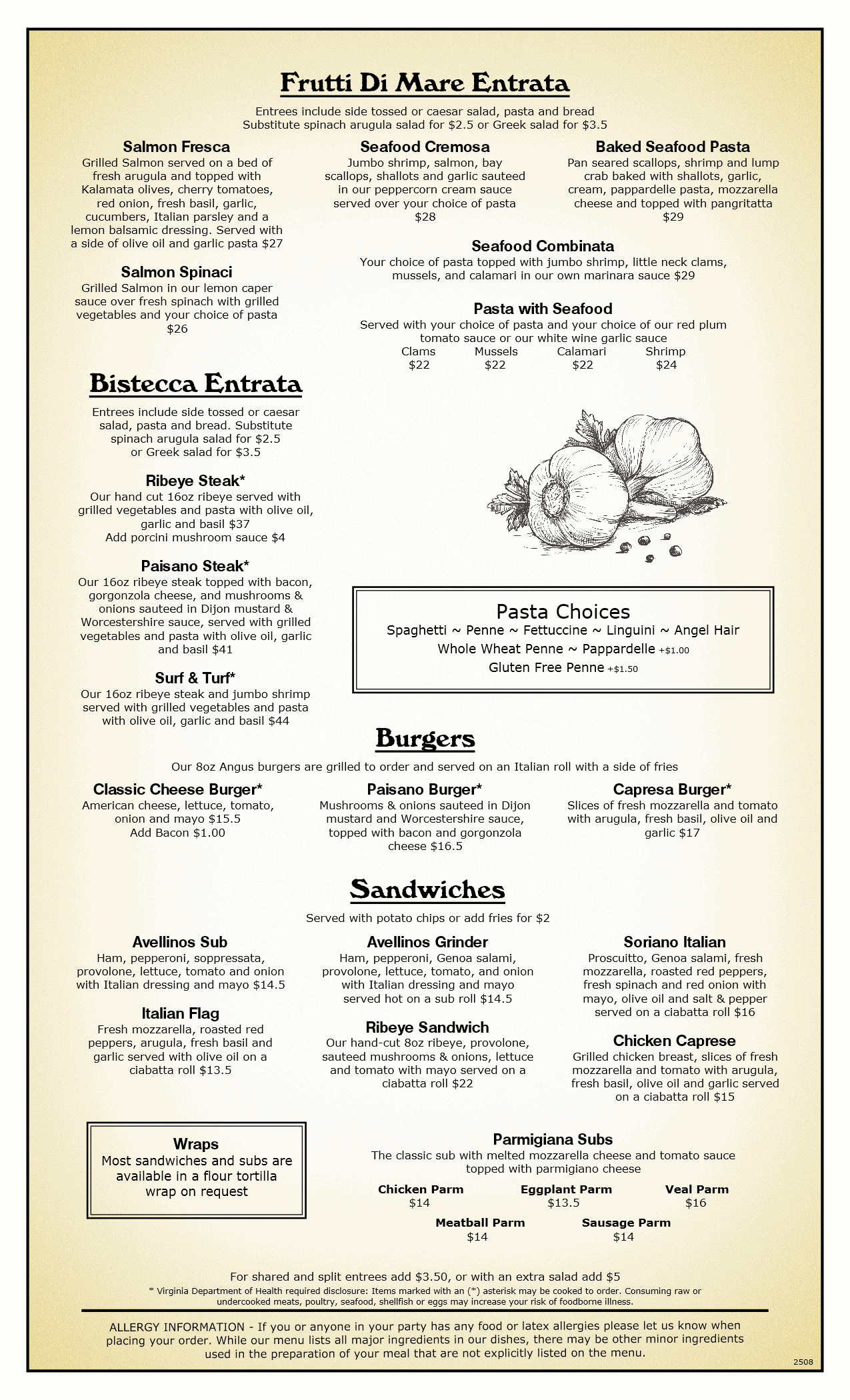 Avellinos Restaurant Menu 2508 p4